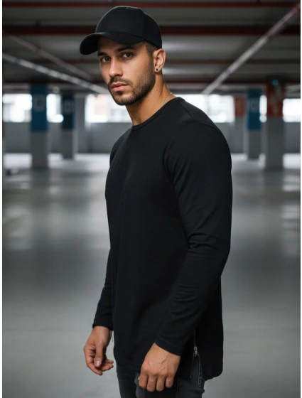 Pánské černé tričko FashionStreet s dlouhým rukávem LX0559