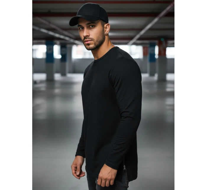 Pánské černé tričko s dlouhým rukávem Dstreet LX0559