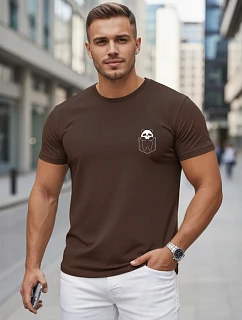 Pánské bavlněné tričko s malým potiskem, hnědé, FashionStreet NX5131R