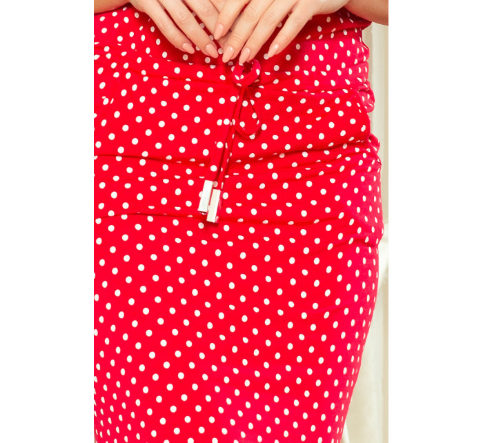 Dámské červené sportovní puntíkované šaty se zavazováním a kapsičkami model 7243926 - numoco