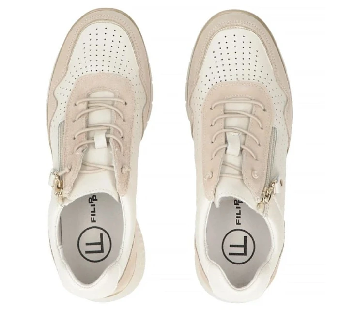 Filippo DP7605 kožené dámské ažurové béžové tenisky na platformách