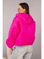 Dámská prošívaná bunda s kapucí a ozdobným květinovým model 21998370 fuchsie - K-Fashion
