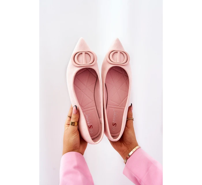 Semišové baleríny světle Růžové model 21572188 - Boto