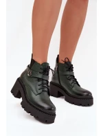 Kožené dámské boty na klínku s ozdobným páskem zateplené Zazoo 60557 tmavě zelené
