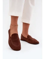 Dámské mokasíny z eko semiše rovné hnědé model 21710877 - Boto Dámské mokasíny z eko semiše rovné hnědé model 21710877 - Boto