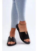 Dámské pantofle z eko kůže na plochém podpatku, černá Maliha Dámské pantofle z eko kůže na plochém podpatku, černá Maliha