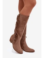 Dámské kovbojské kozačky s třásněmi a zateplením – khaki Firlina Dámské kovbojské kozačky s třásněmi a zateplením – khaki Firlina