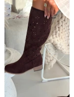 Dámské kozačky na podpatku – čokoládová model 21837092 - Kesi