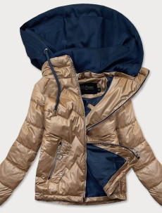 Karamelovo/modrá dámská bunda s kapucí (BH2003)