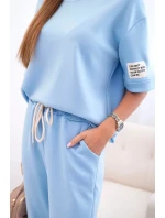 Dámský viskózový komplet s krátkým rukávem a nohavicemi modrý