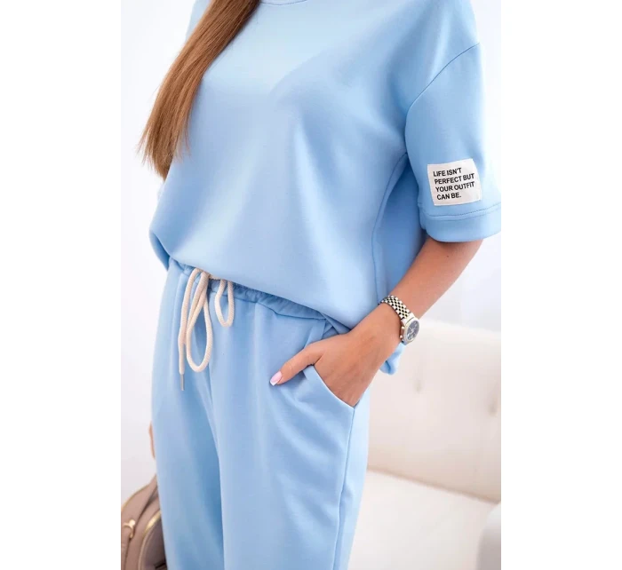 Dámský viskózový komplet s krátkým rukávem a nohavicemi modrý
