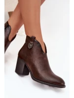Zateplené dámské kotníkové boty na vysokém podpatku z eko kůže čokoládové talianské