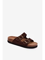 Kožené Semišové Dámské Pantofle S Čokoládové model 22125565 - Boto