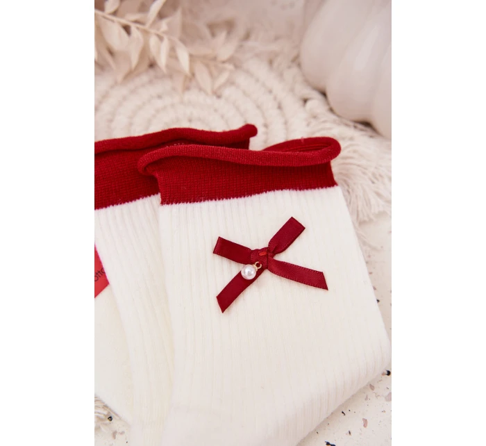 Dámské vánoční ponožky s mašlí – bílé Dámské vánoční ponožky s mašlí – bílé