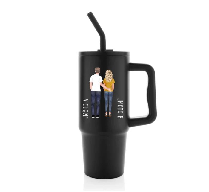 Personalizovaná termoska s barevným víčkem s párem 