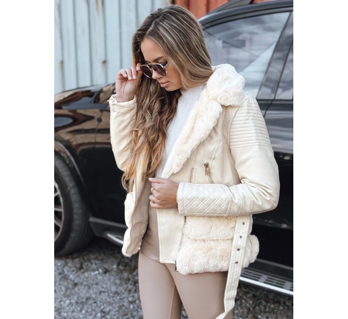 Dámská kožená bunda ramones s kožešinou krémová FashionStreet TY5275 Dámská kožená bunda ramones s kožešinou krémová FashionStreet TY5275