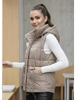 Goodlookin beige (B8600-12) dámská péřová bunda bez rukávů s kapucí