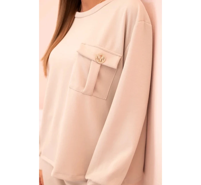 Komplet dámský máslový mikina a kalhoty s gumou béžový Komplet dámský máslový mikina a kalhoty s gumou béžový