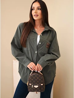 Dámská košile oversize z manšestru z kapsami a dlouhým rukávem z bavlny khaki