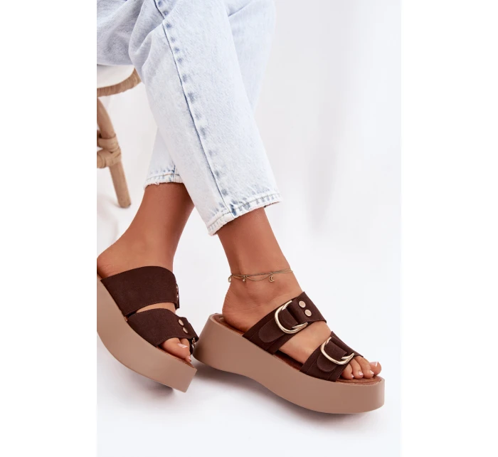 Dámské platformové sandály se zlatými sponkami Čokoládové Nelirae