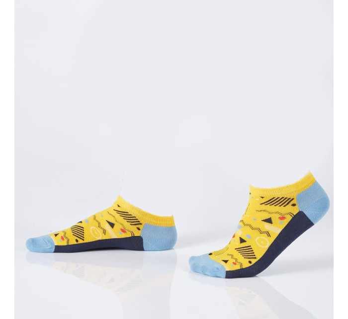 Tmavě modré a modré pánské krátké ponožky s geometrickými vzory