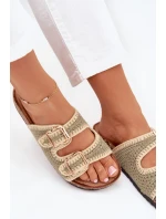 Dámské háčkované pantofle se zlatými přezkami – zelené Fenira