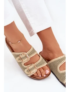 Dámské háčkované pantofle se zlatými přezkami – zelené Fenira