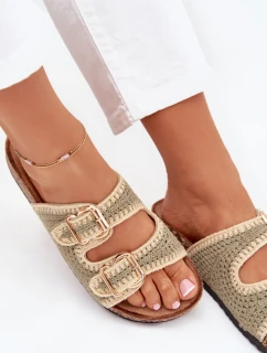 Dámské háčkované pantofle se zlatými přezkami – zelené Fenira