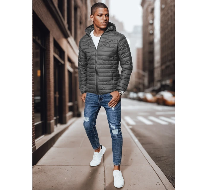 Pánská přechodná prošívaná tmavě šedá bunda FashionStreet TX4422