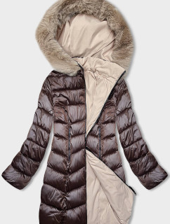 Hnědo-béžová dámská zimní oboustranná bunda s kapucí (B8202-14046)