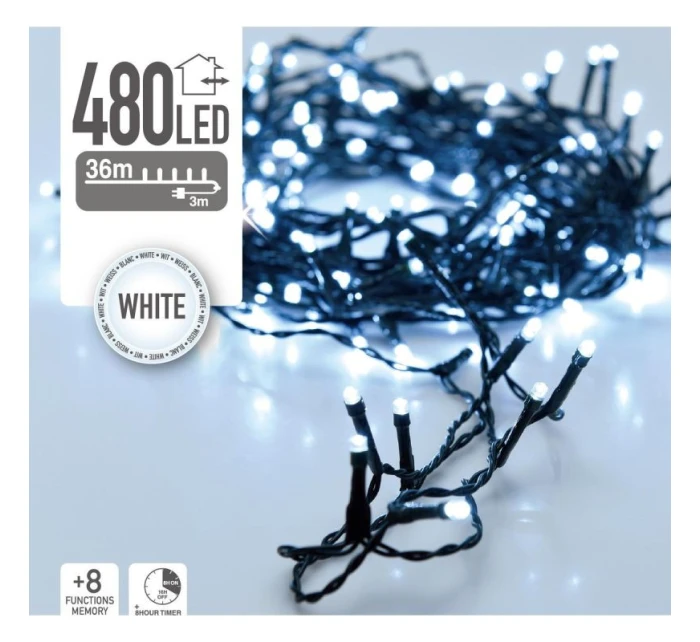 VÁNOČNÍ STROM SVĚTLA SVĚTELNÝ ŘETĚZ 480 VEDL ČASOVAČ STUDENÁ BÍLÁ