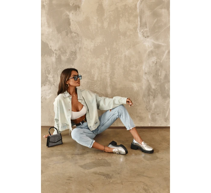 Dámské kožené polobotky na masivním podpatku stříbrné Lemmitty Dámské kožené polobotky na masivním podpatku stříbrné Lemmitty