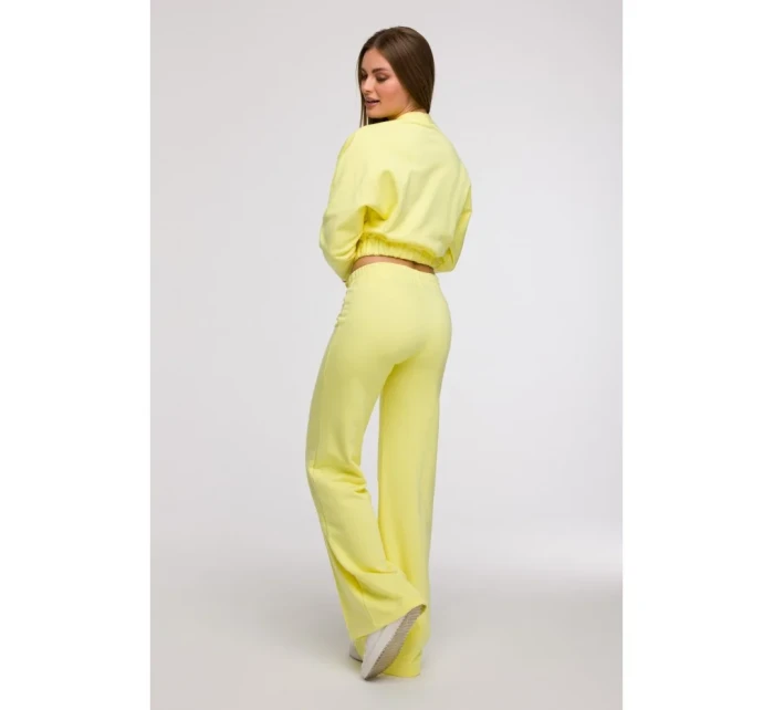 B296 Kalhoty se širokými nohavicemi a předními švy - lemon