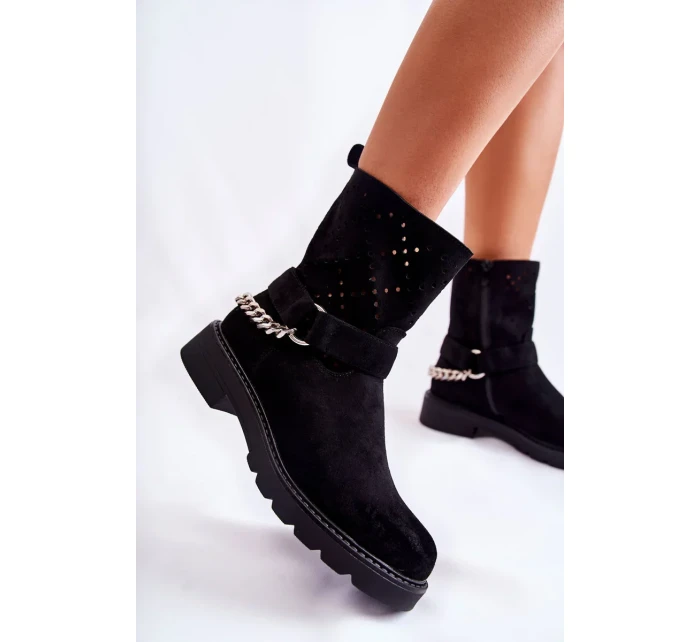 Prolamované Botičky Se Zipem S řetízkem Černá Chantelle Prolamované Botičky Se Zipem S řetízkem Černá Chantelle