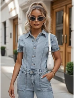 Kombinezon damski z krótkim rękawem niebieski model 22215991 - FashionStreet Kombinezon damski z krótkim rękawem niebieski model 22215991 - FashionStreet
