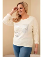 Dámská blůza Plus Size s potiskem a delším zadním dílem žlutá