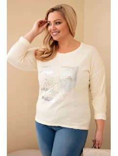 Dámská blůza Plus Size s potiskem a delším zadním dílem žlutá