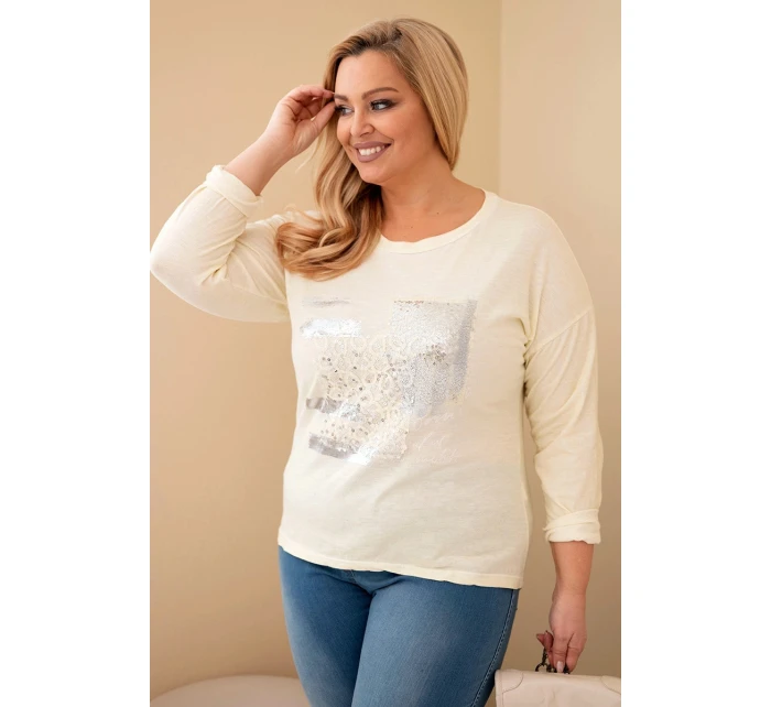 Dámská blůza Plus Size s potiskem a delším zadním dílem žlutá