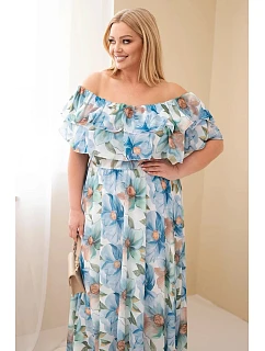 Dámské šaty Plus Size s model 22092396 s odhalenými rameny a elastickým pasem maxi modrá - K-Fashion