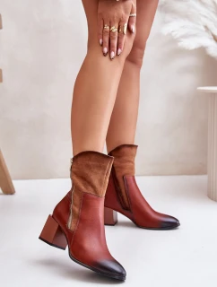 Zateplené dámské botky na podpatku hnědé model 21672470 - Boto