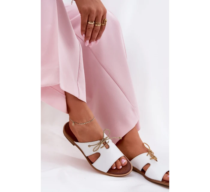 Kožené Dámské Pantofle Na Plochém Podpatku Bílé model 21692923 - Zazoo