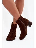 Kožené semišové dámské na podpatku  čokoládové model 21714678 - Maciejka