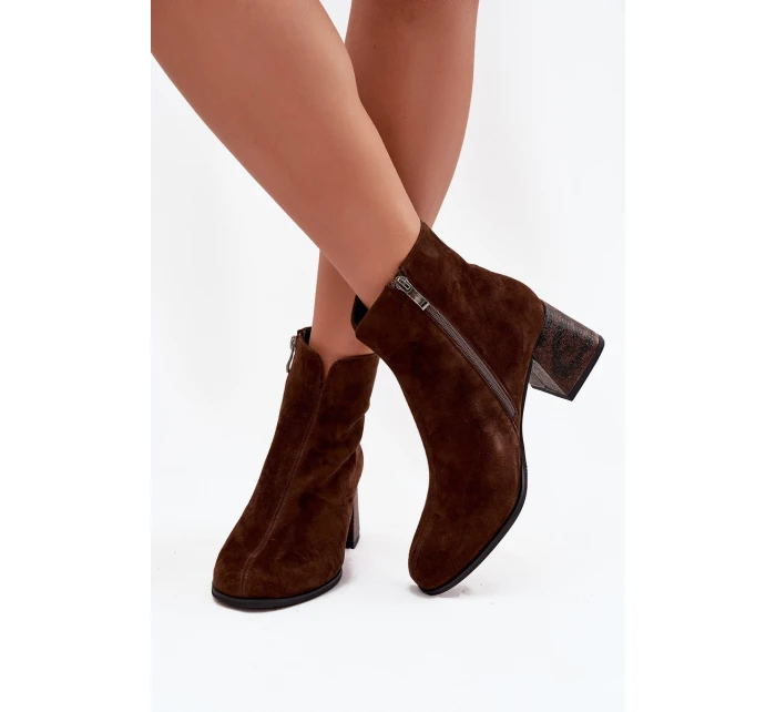 Kožené semišové dámské na podpatku  čokoládové model 21714678 - Maciejka