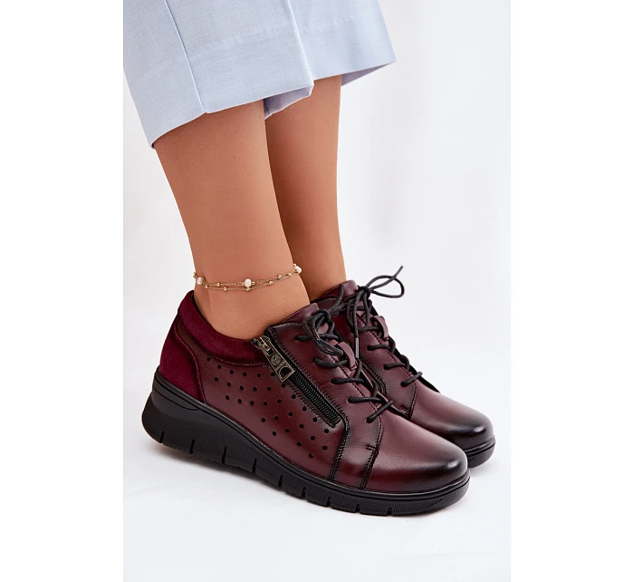 Kožené dámské polobotky na platformě model 22100874 bordó - VINCEZA