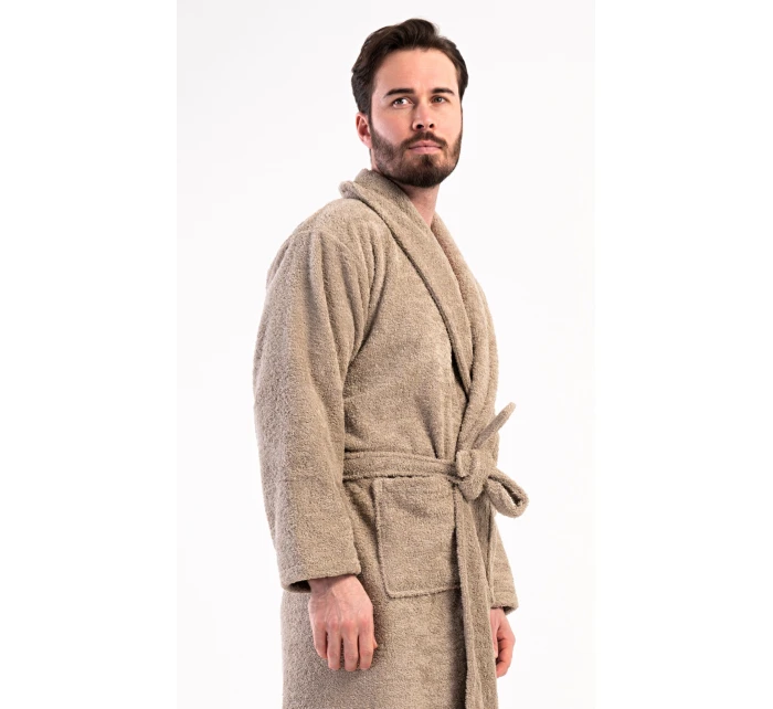 Pánský župan se šálovým límcem model 21820325 Béžová - Vienetta Pánský župan se šálovým límcem model 21820325 Béžová - Vienetta