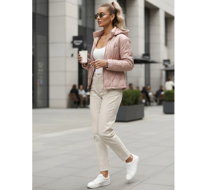 Dámská prošívaná bunda s kapucí ve světle růžové barvě FashionStreet TY5532