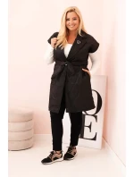 Dámská vesta Plus Size prošívaná s páskem a límcem černá