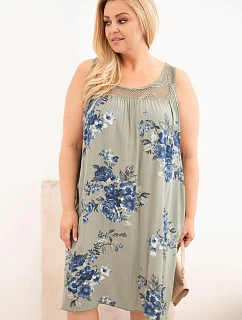 Dámské šaty Plus Size z viskózy s květinovým vzorem a krajkovým vrškem khaki