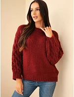 Dámský svetr s model 22540786 rukávy bordó - K-Fashion Dámský svetr s model 22540786 rukávy bordó - K-Fashion