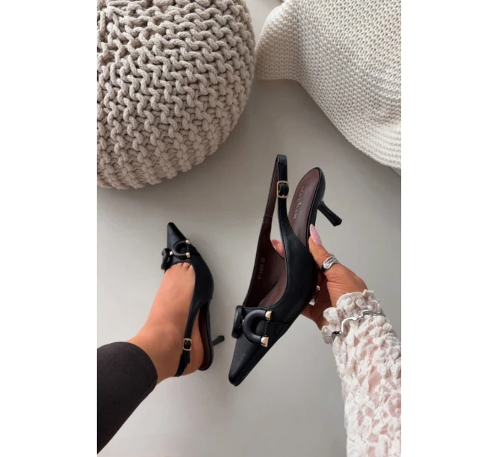 Dámské sandály na podpatku s ozdobným detailem černé Brienne